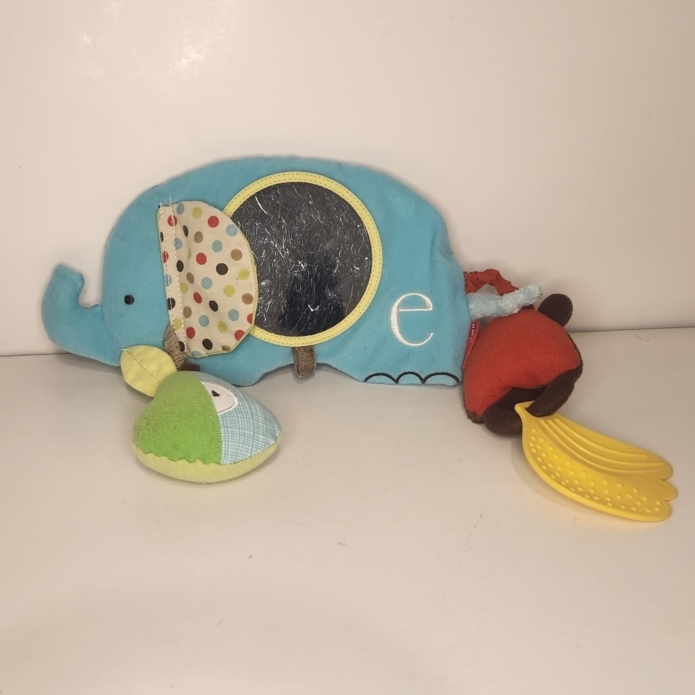 Skip Hop Car Seat Accessory Blue Elephant Mirror, and Teether Plush